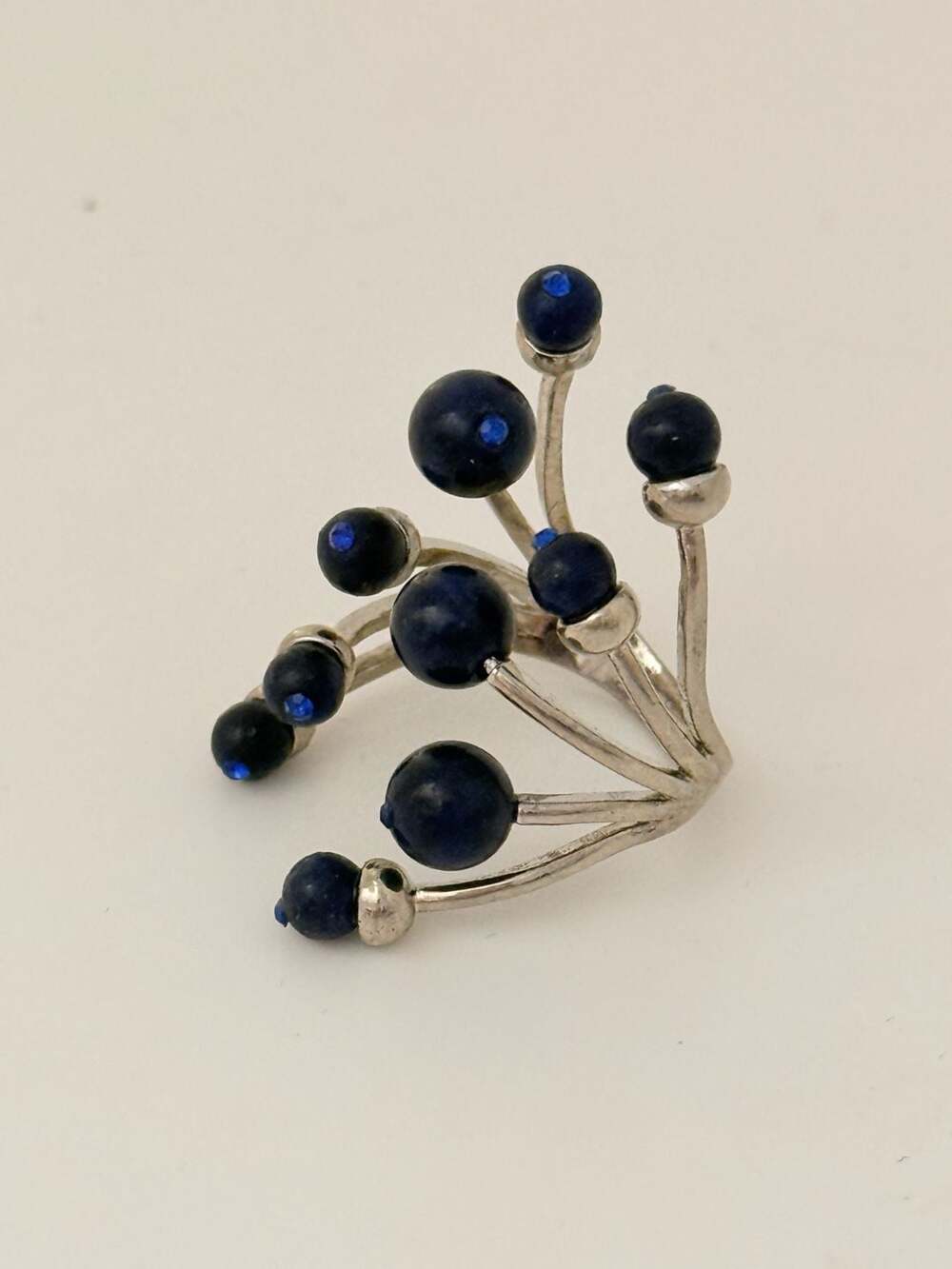 Modernist Sterling Silver and Lapis Lazuli Ball Statement Ring